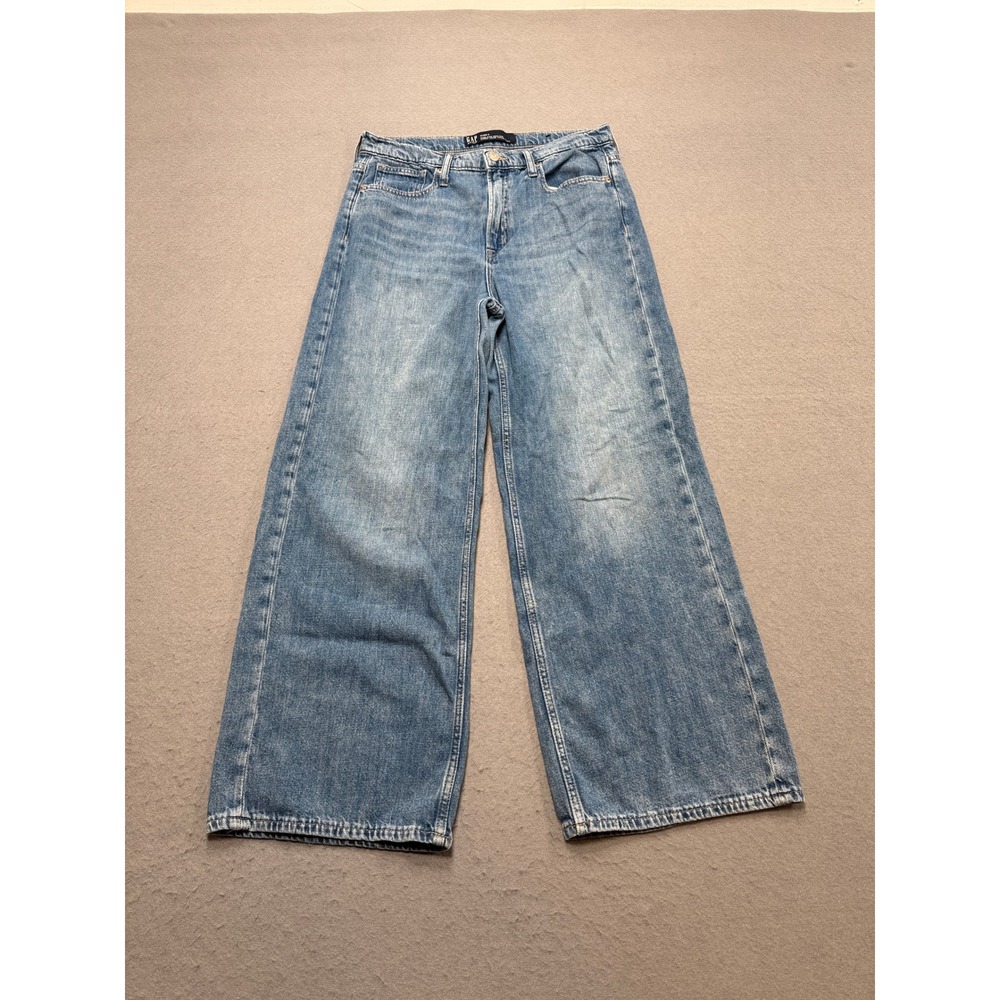 Y2K GAP Baggy Jeans Women's 10/30S Blue Medium Wash High Rise Wide Leg Whiskered